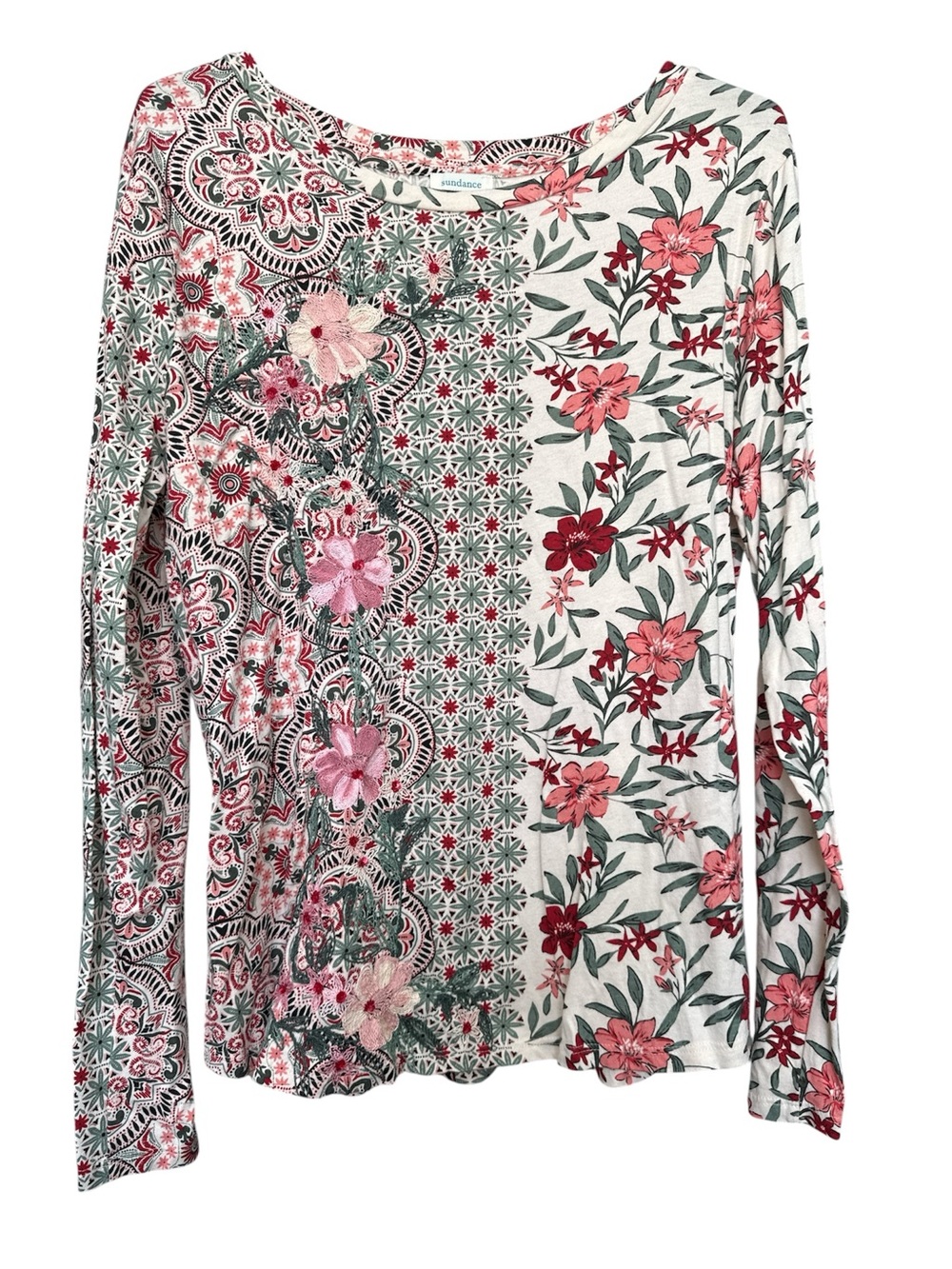Floral Patchwork Long Sleeve Top - White/Pink